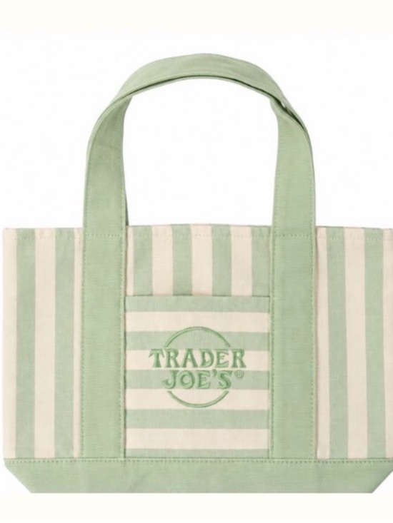 Trader Joe'S Handbags - Trader Joe's Green and Cream Striped Mini Tote Bag